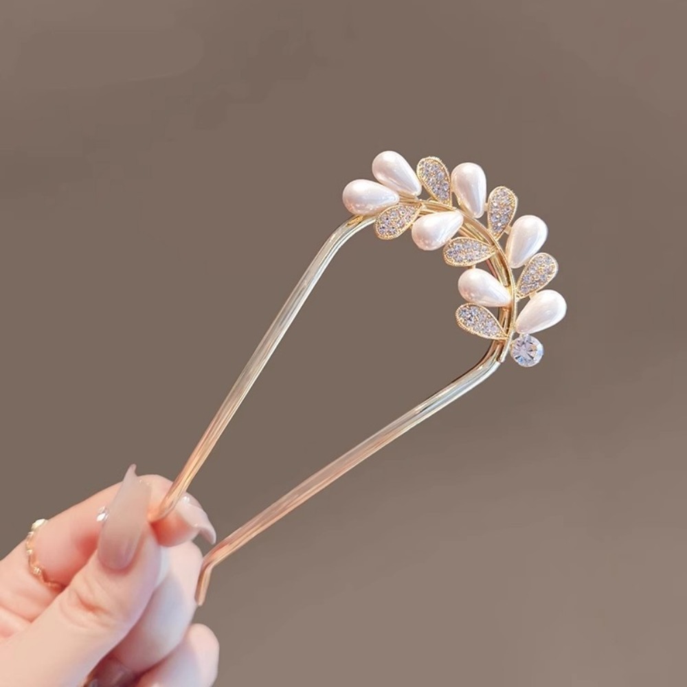 Pearl Hair Pin - 1pc Fashion U-shaped Metal Shell Hair