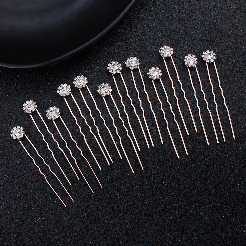 Pearl Hair Pin - 12PK/Set Fashion Rhinestone Flower Cute Hairpin