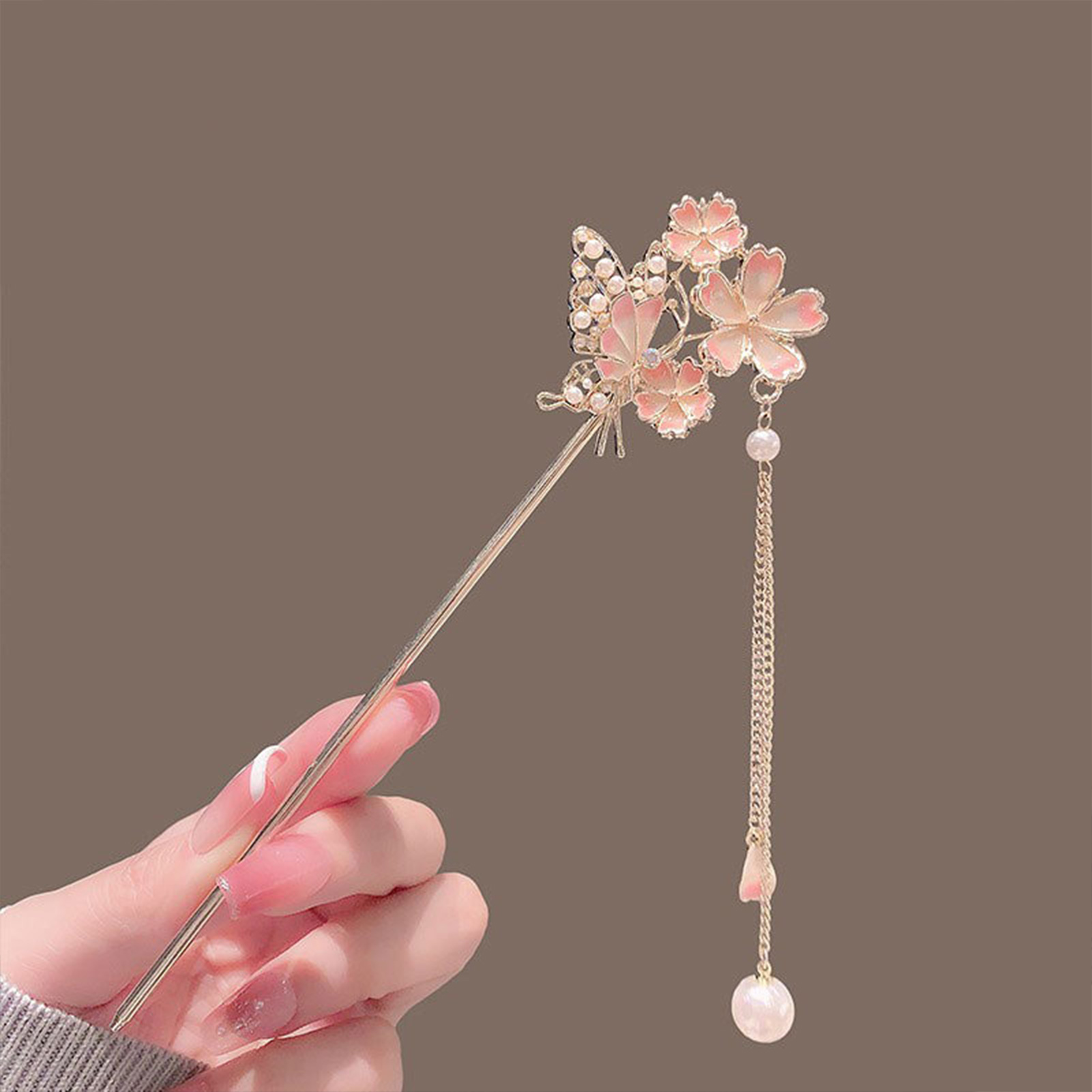 Pearl Hair Pin - Pink Flower Butterfly Hair Pin Pearls