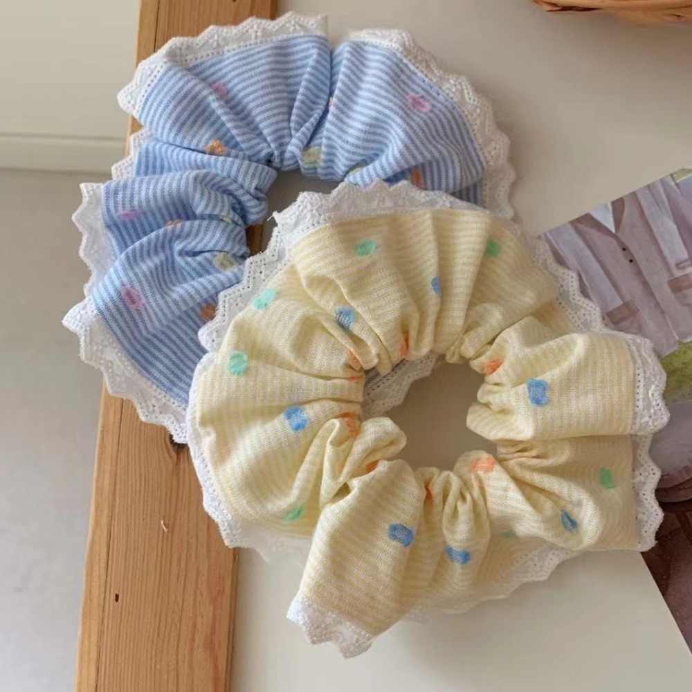 Women'S Yellow Accessories - 1/2pcs Korean Polka Dot Striped Scrunchies