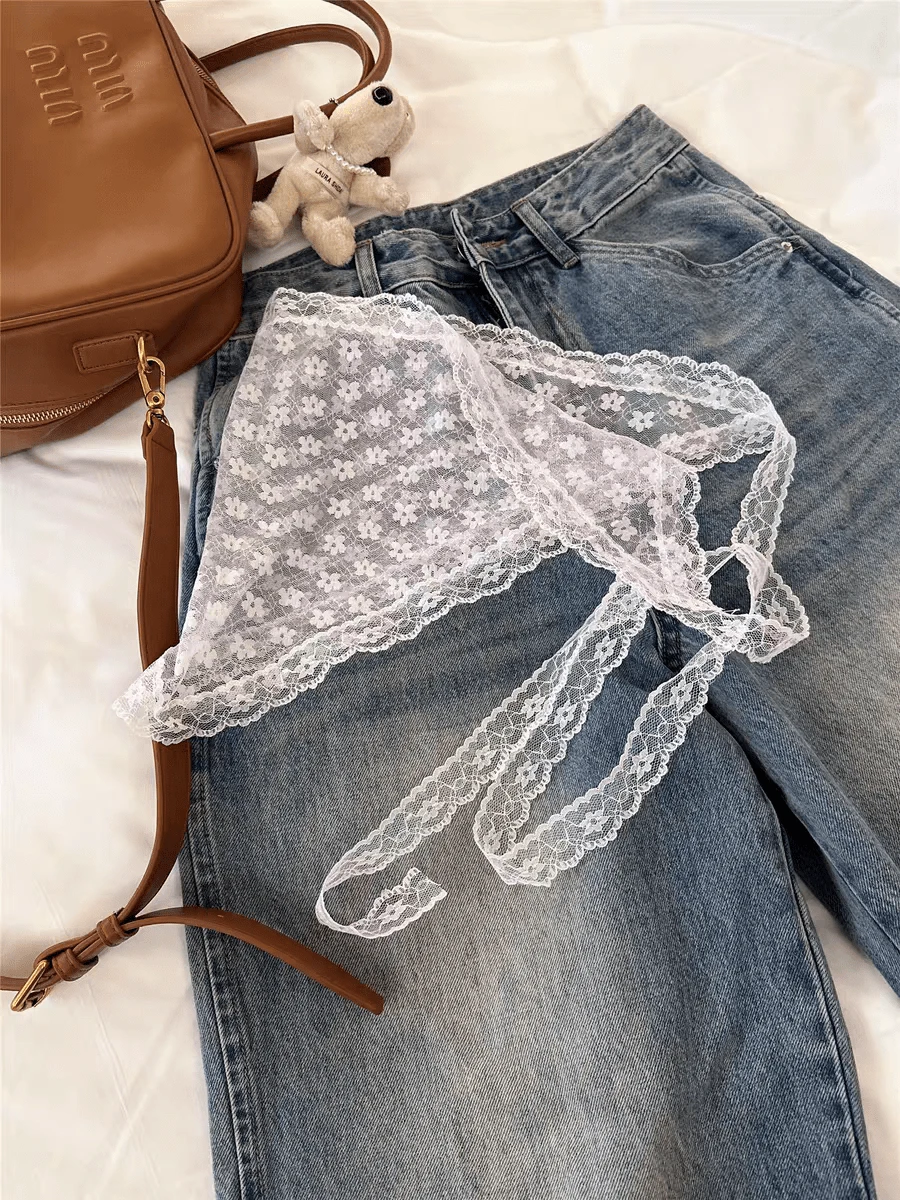 Women'S Yellow Accessories - Delicate White Floral Lace Bandana For