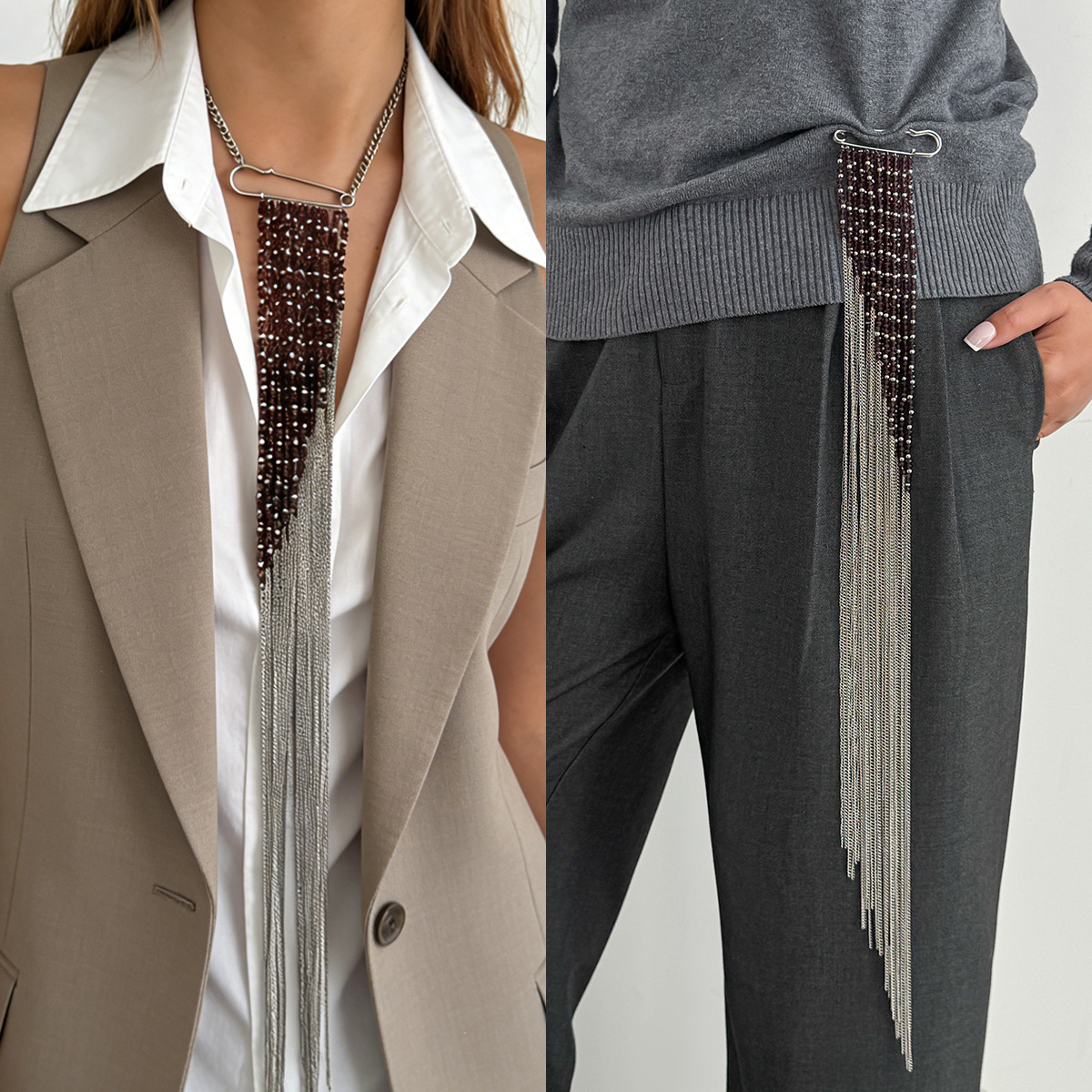 Women'S Accessories - Silver Color Tassel Chain Brooch Fashion
