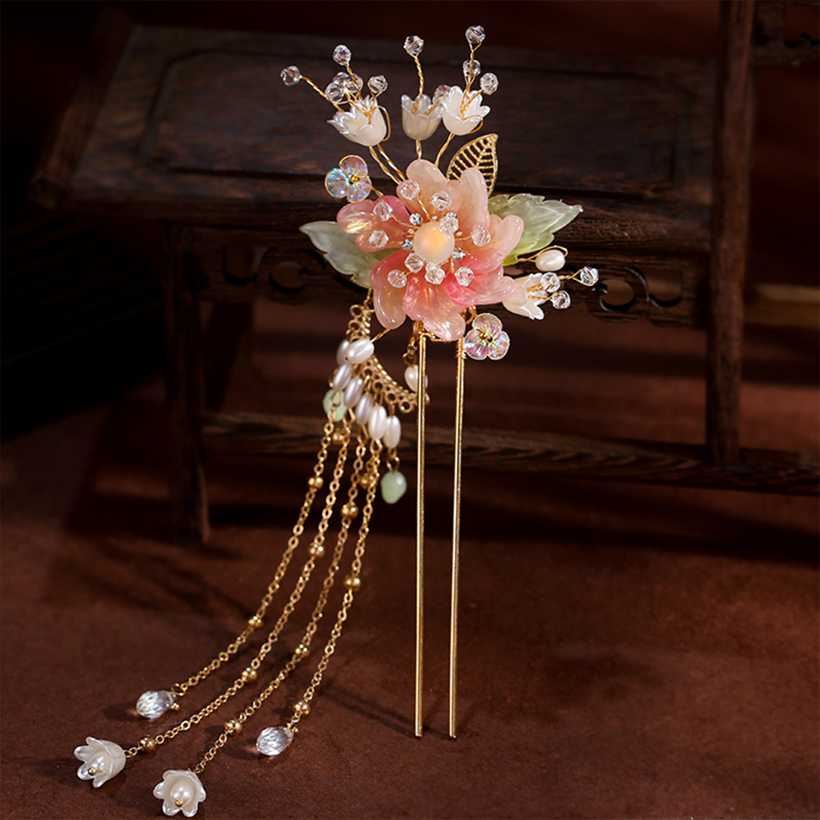 Pearl Hair Pin - Elegant Pink Flower Hair Pin U
