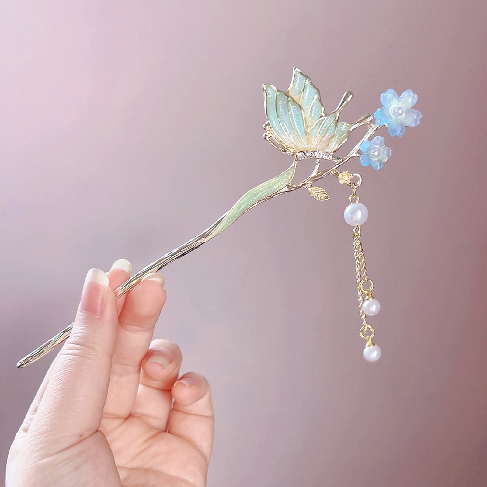 Pink Flower Butterfly Hair Pin - đánh giá và giá Pearl Hair Pin