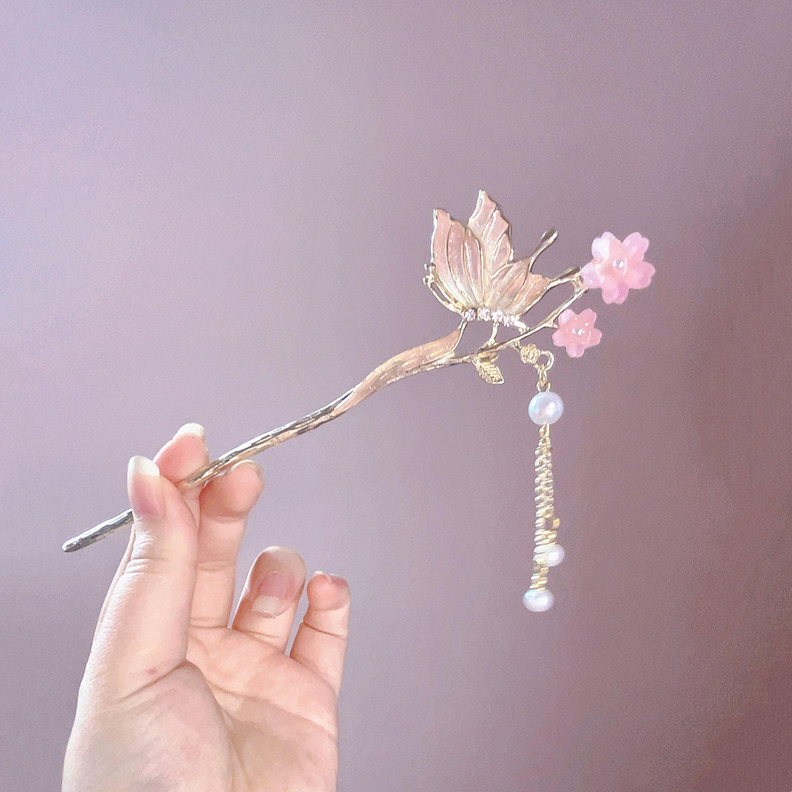 Pink Flower Butterfly Hair Pin - đánh giá và giá Pearl Hair Pin