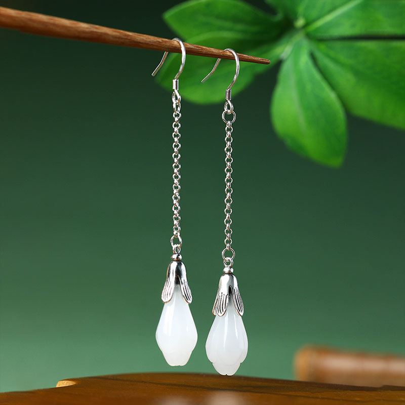 White Real Jade Flower Earring - đánh giá và giá Women'S Yellow Accessories