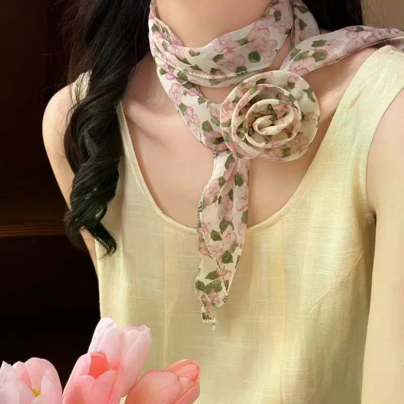 Floral Chiffon Scarf With Rose - đánh giá và giá Women'S Accessories For Neck