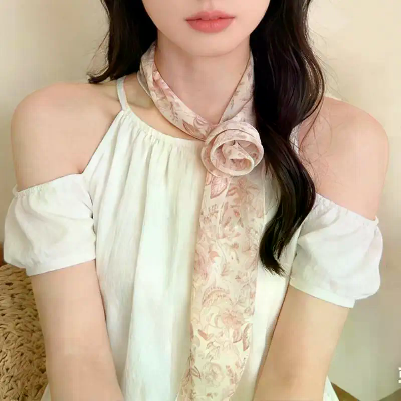 Floral Chiffon Scarf With Rose - đánh giá và giá Women'S Accessories For Neck