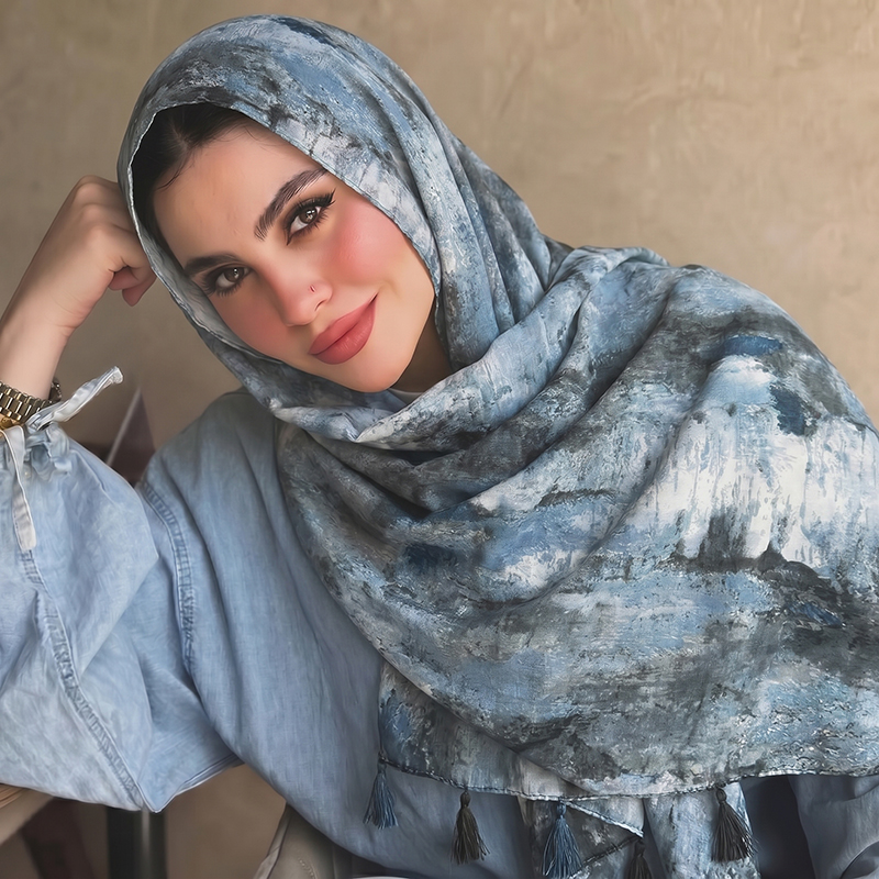 Ink Wash Print Tassel Hijab Sc - đánh giá và giá Women'S Accessories