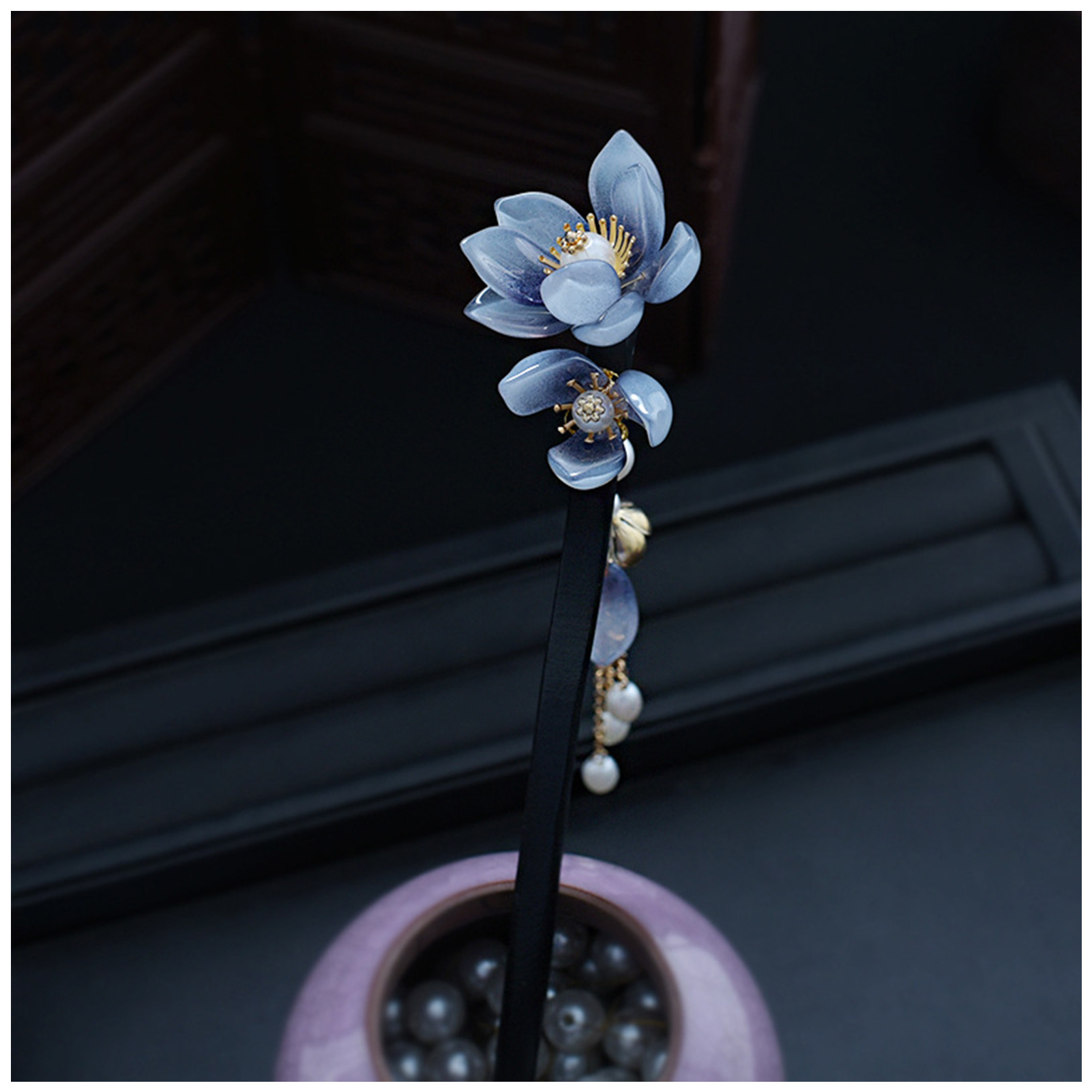 Blue Flower Hair Stick Vintage - đánh giá và giá Pearl Hair Pin