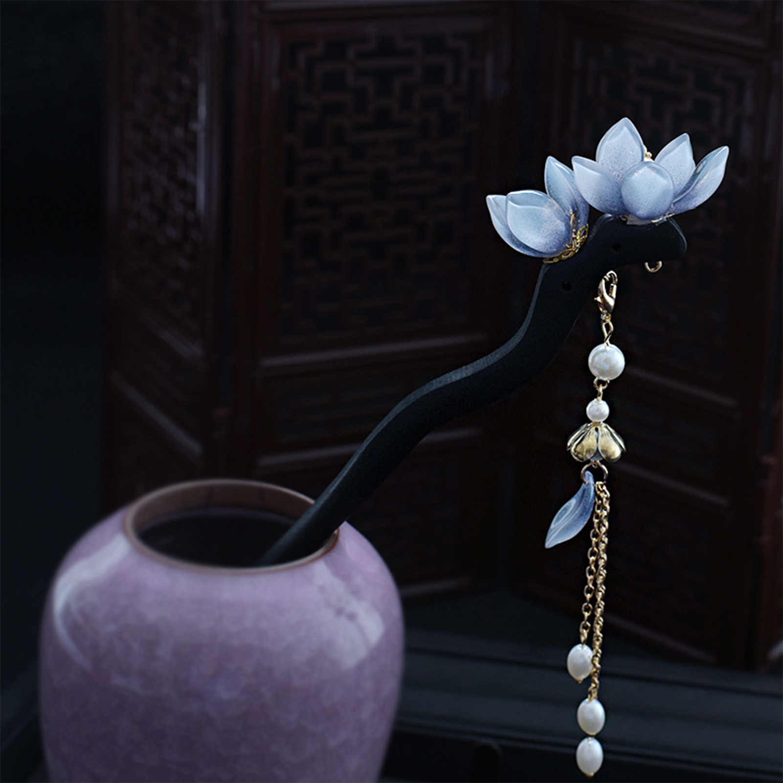 Blue Flower Hair Stick Vintage - đánh giá và giá Pearl Hair Pin