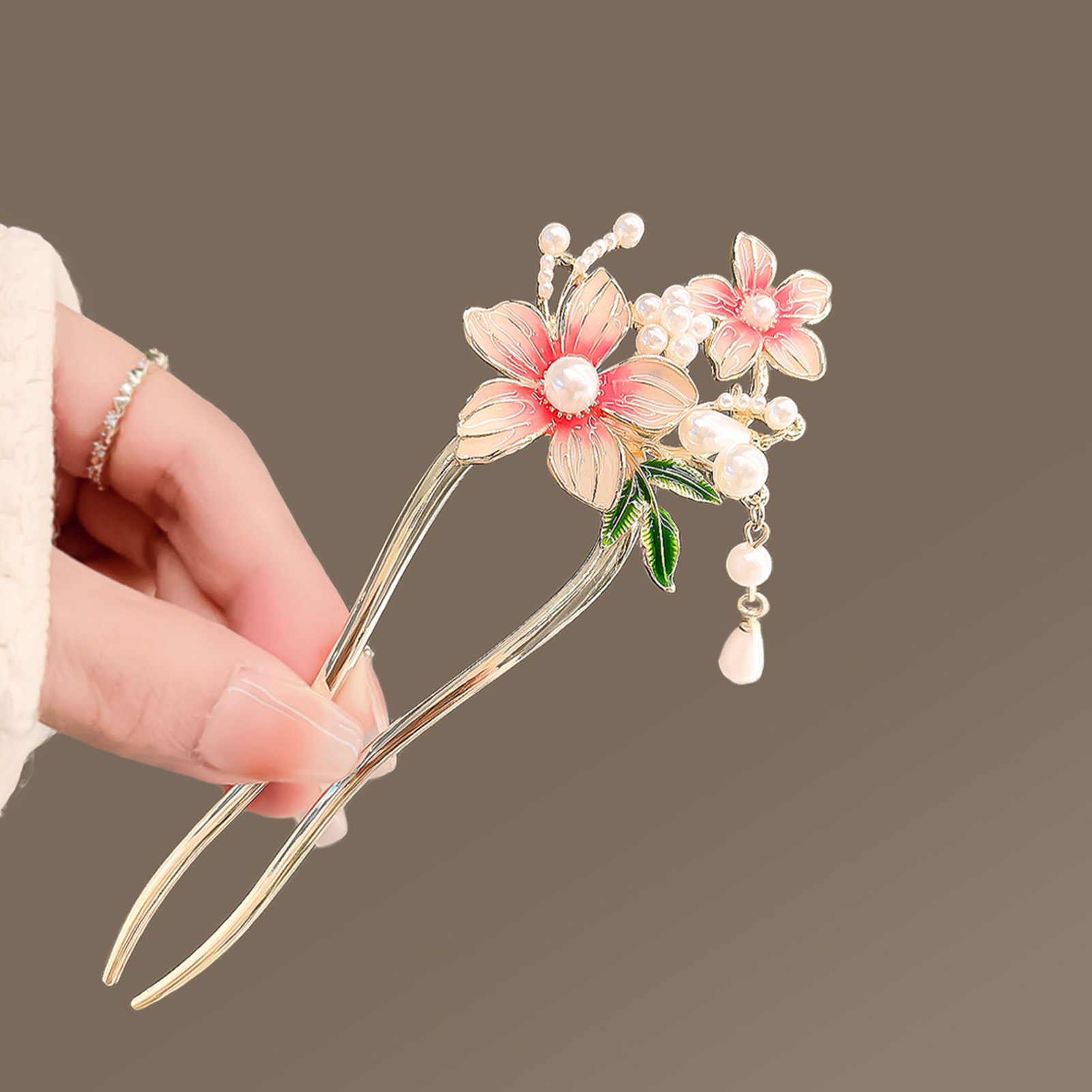 Elegant Pink Flower Hair Pin U - đánh giá và giá Pearl Hair Pin