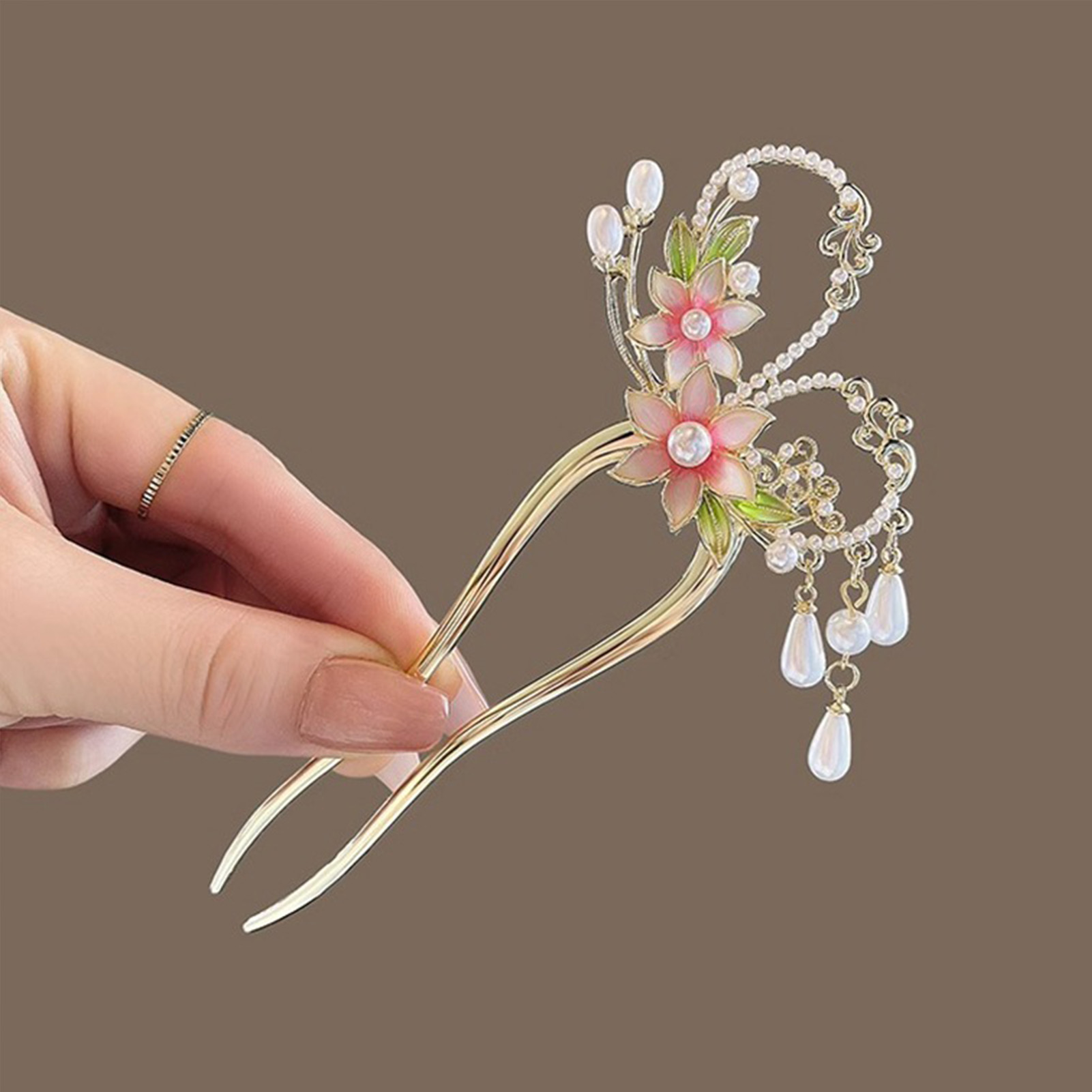 Elegant Pink Flower Hair Pin U - đánh giá và giá Pearl Hair Pin